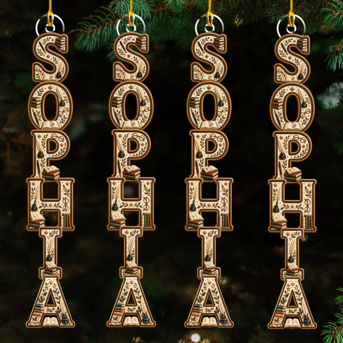 Custom Letter Christmas Ornament & Stocking Tag with Name • Book Lover - Personalized Acrylic Ornament