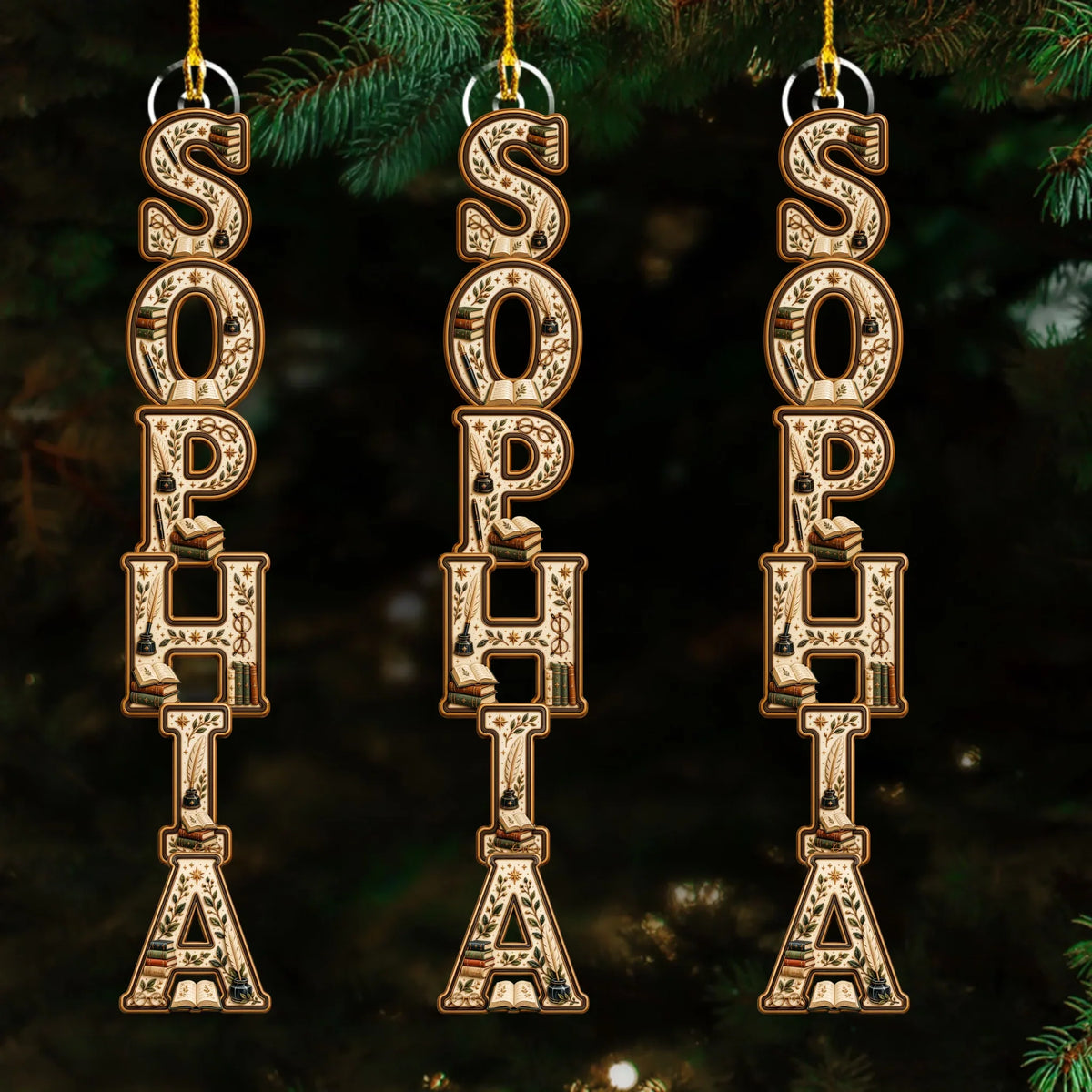 Custom Letter Christmas Ornament & Stocking Tag with Name • Book Lover - Personalized Acrylic Ornament
