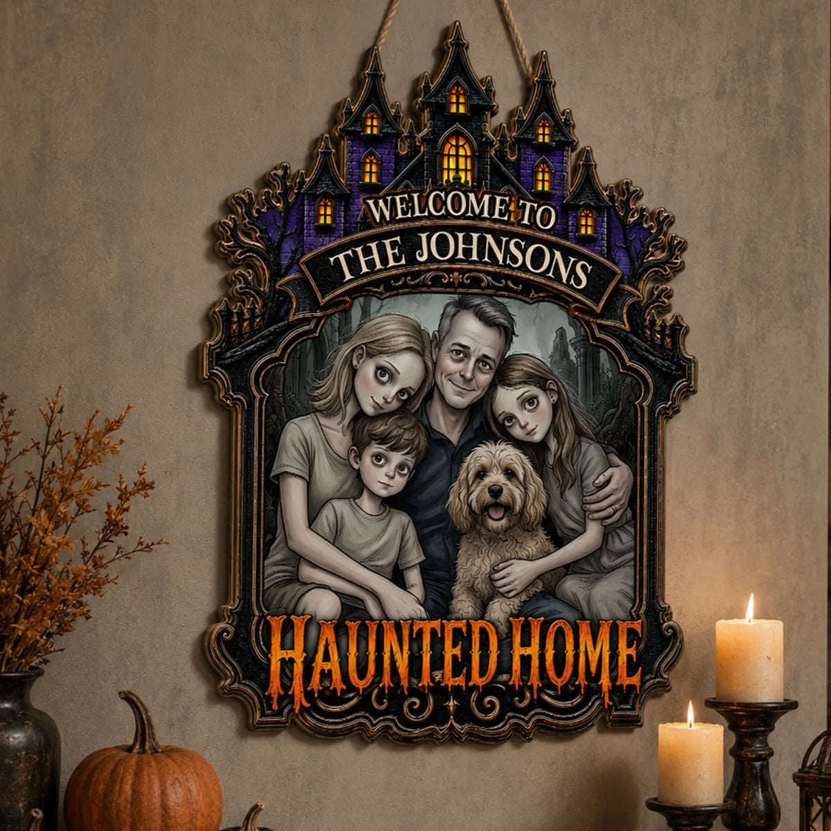 The Haunted Home - Personalized Wood Sign