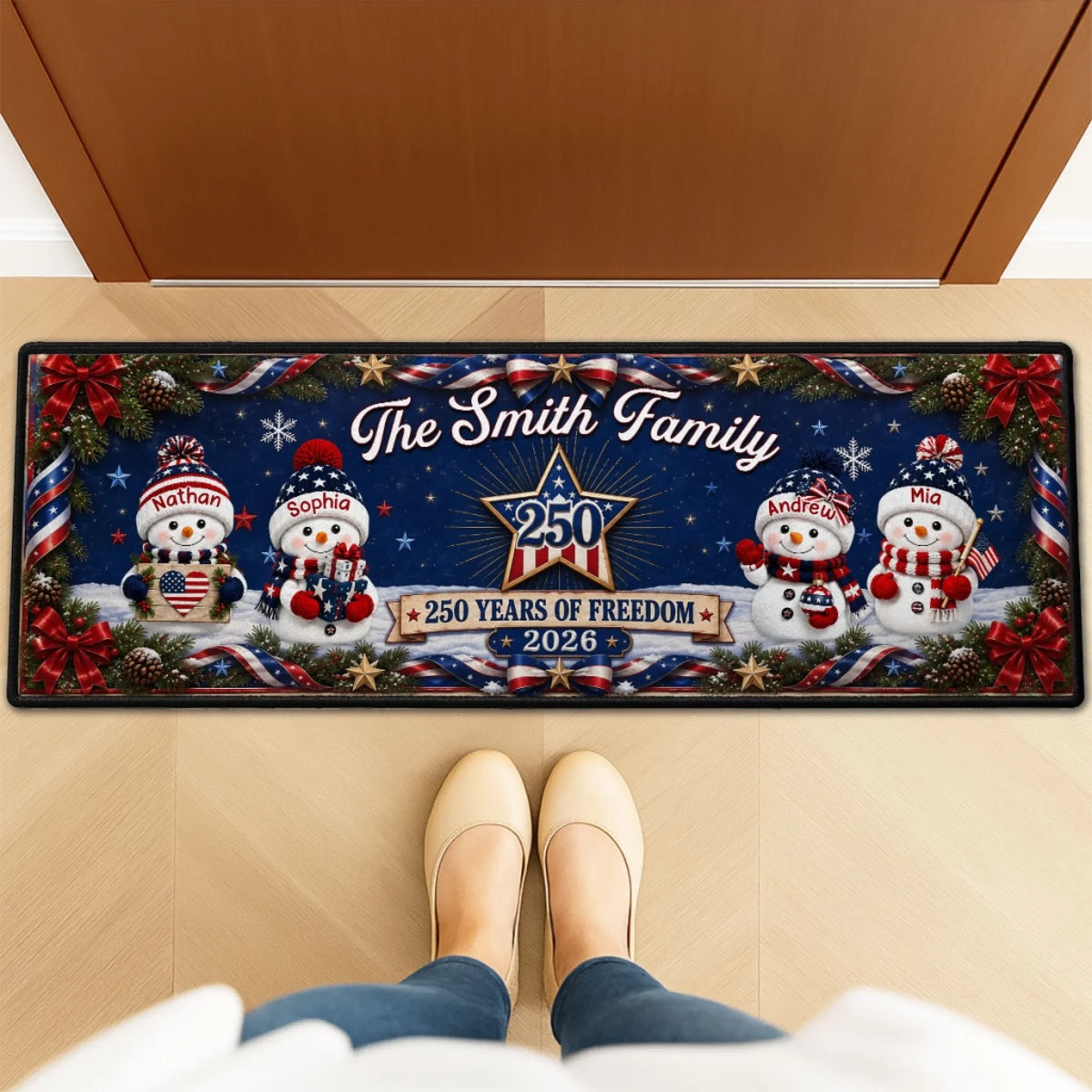 Custom Name Christmas Rug, Holiday Gift For Family, 250th Anniversary • 250 Years Of Freedom - Personalized Runner Rug