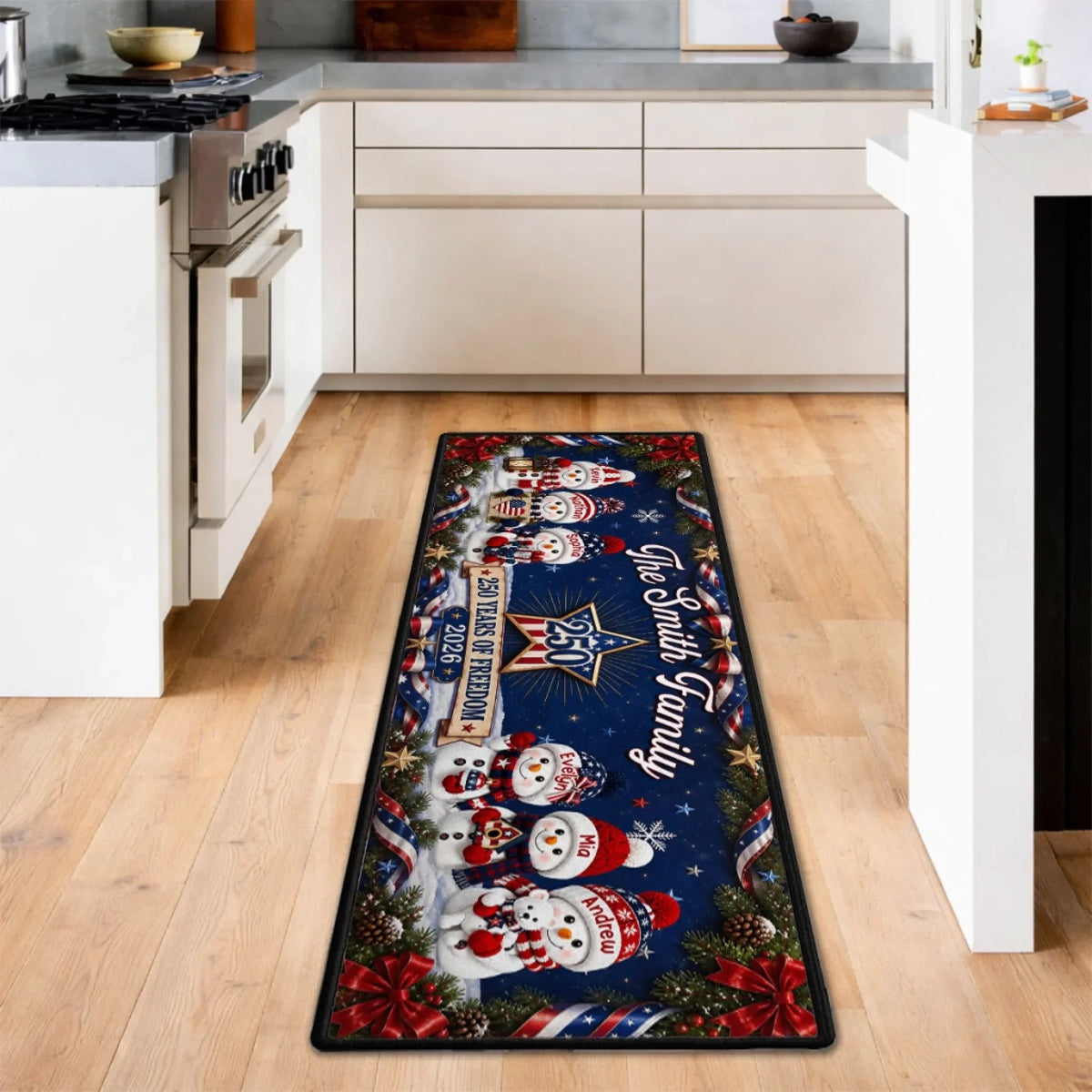 Custom Name Christmas Rug, Holiday Gift For Family, 250th Anniversary • 250 Years Of Freedom - Personalized Runner Rug
