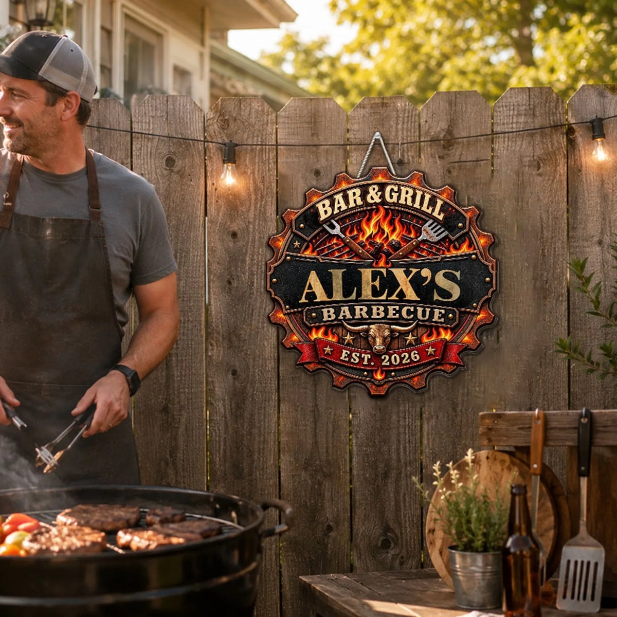 Iron Barbecue - Personalized Wood Sign