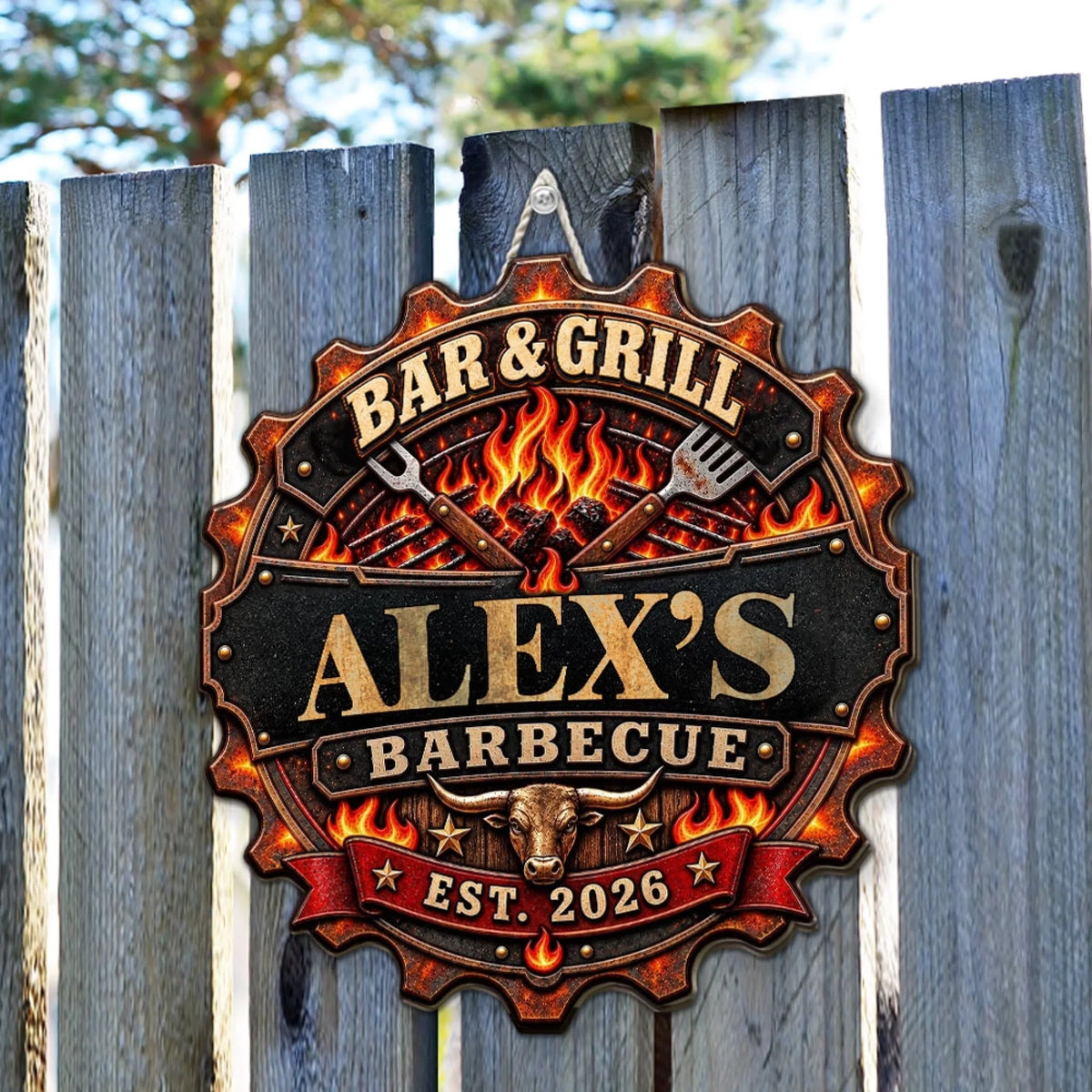 Iron Barbecue - Personalized Wood Sign