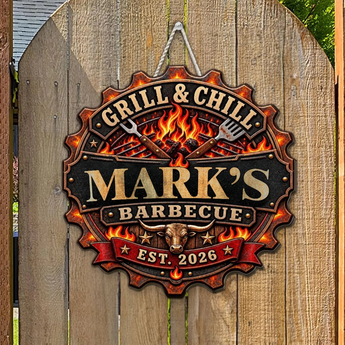 Iron Barbecue - Personalized Wood Sign