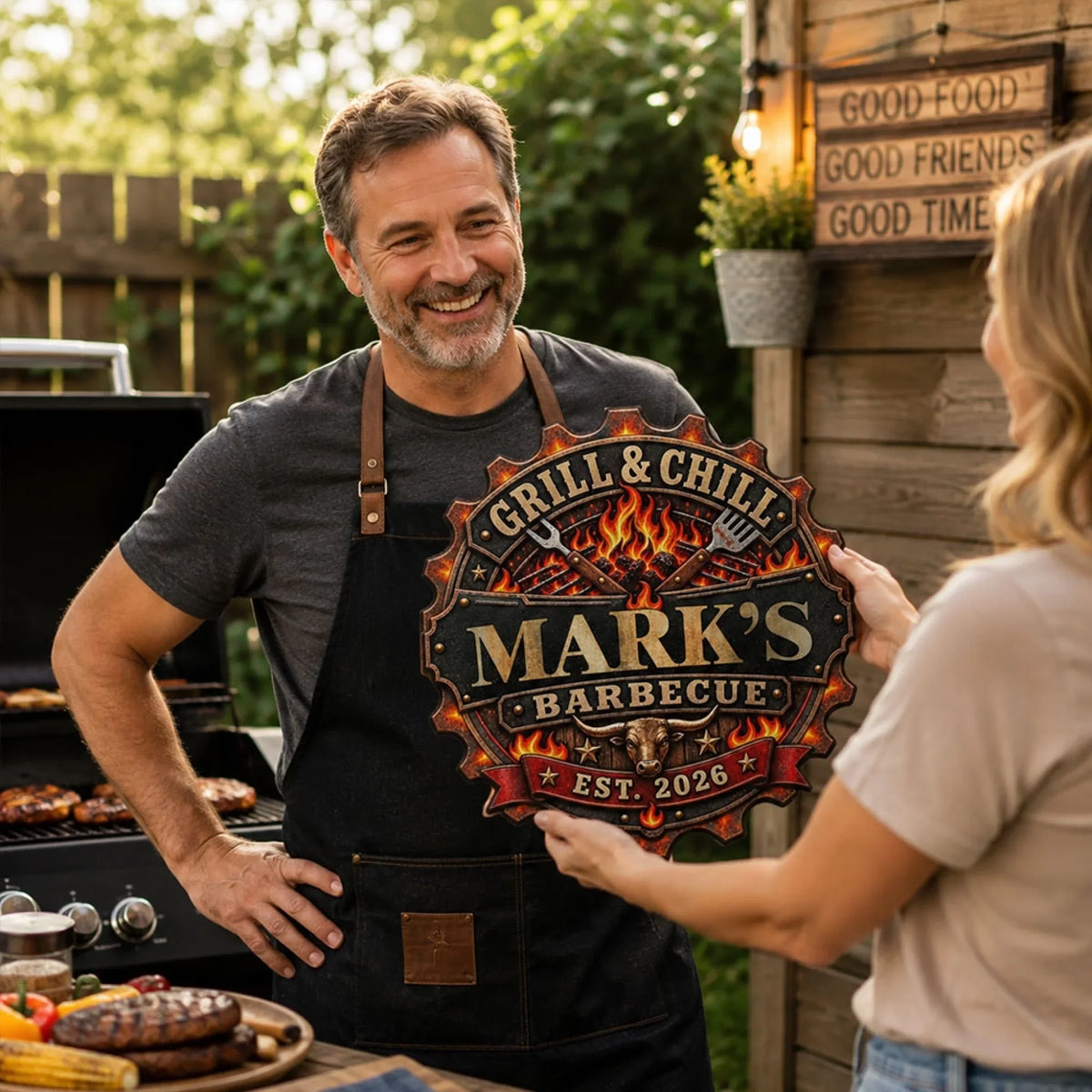 Iron Barbecue - Personalized Wood Sign