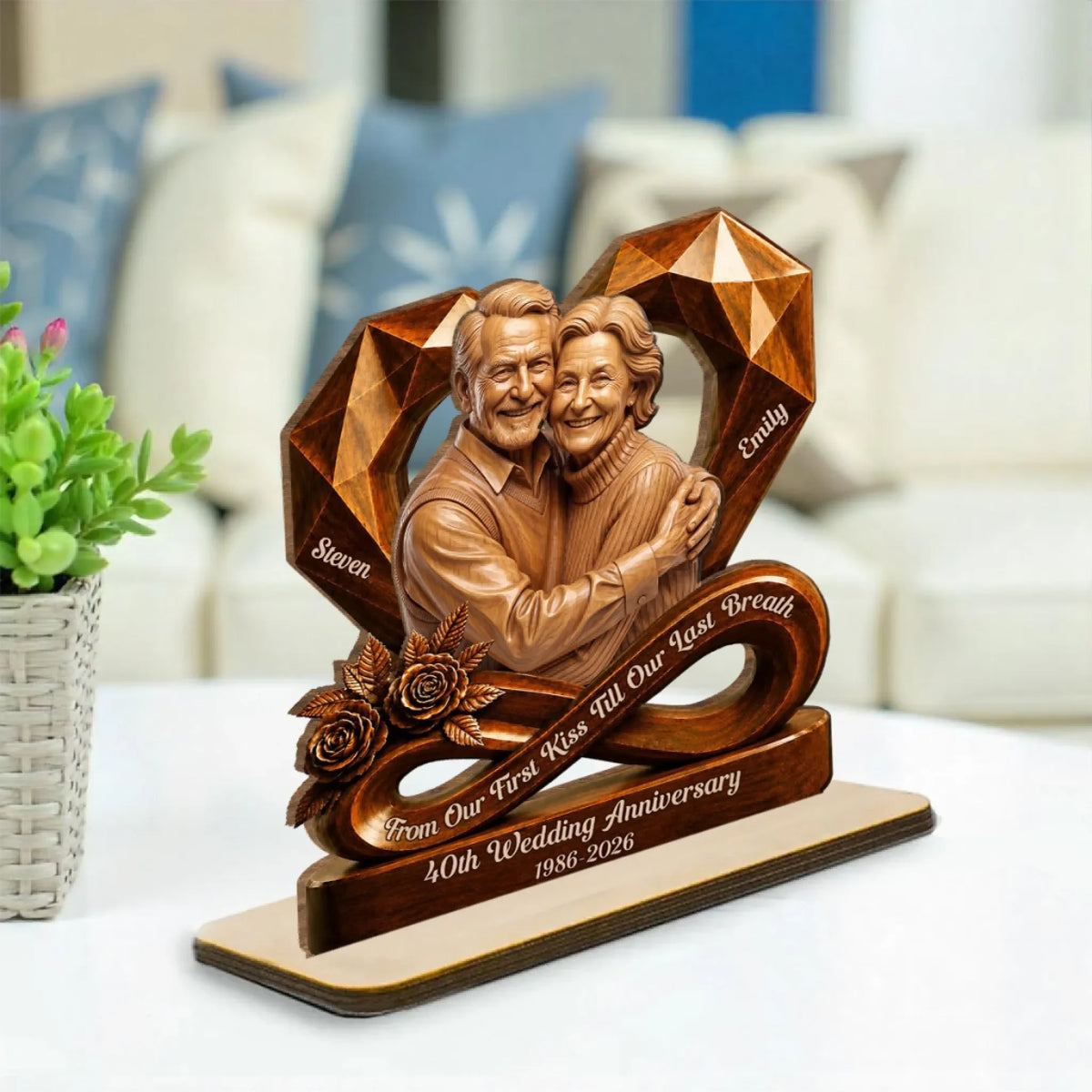 Custom Decor for Husband, Gift for Him • A Lifetime With You - Personalized 2-Layer Wood Plaque With Flat Base