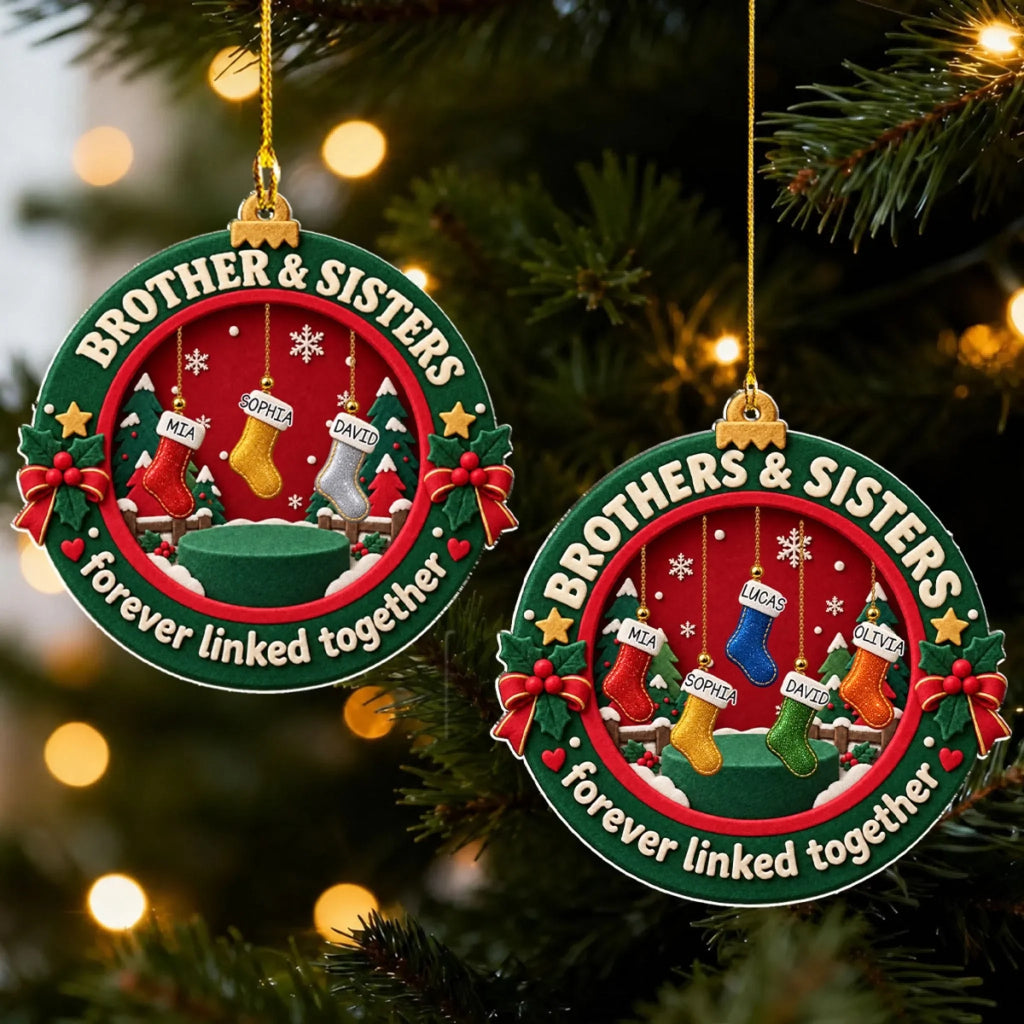 Custom Brothers & Sisters Christmas Ornament •  Siblings Festive Season - Personalized Acrylic Ornament