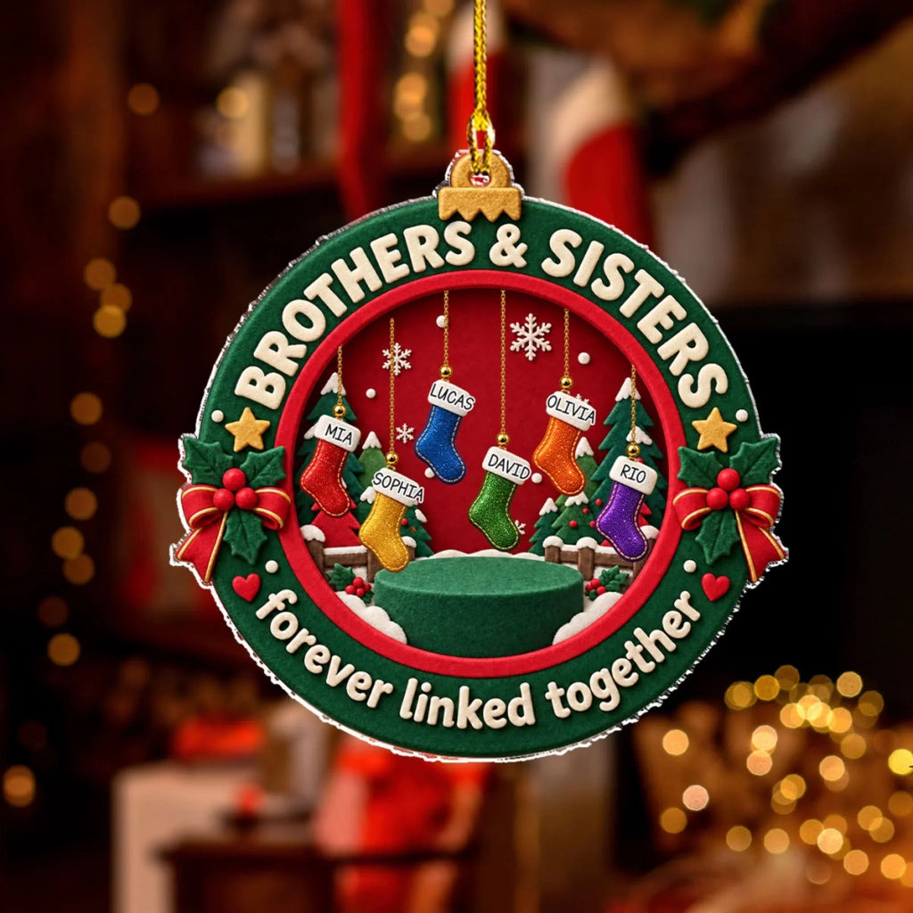 Custom Brothers & Sisters Christmas Ornament •  Siblings Festive Season - Personalized Acrylic Ornament