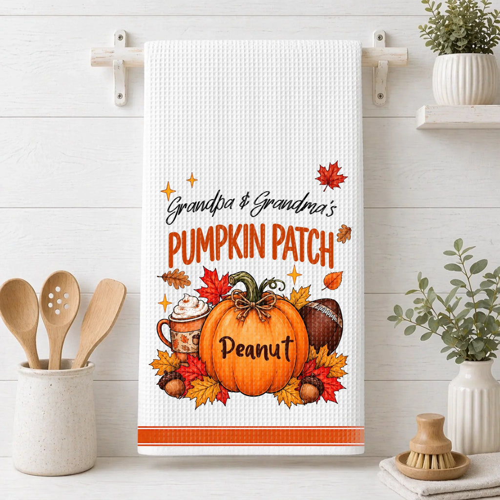 Custom Family Name Kitchen Towel, Christmas Housewarming Gift For Family • Our Sweetest Fall Blessings - Personalized Kitchen Towel