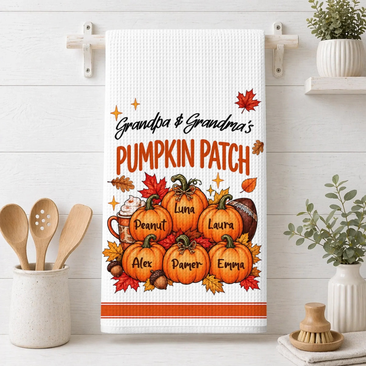 Custom Family Name Kitchen Towel, Christmas Housewarming Gift For Family • Our Sweetest Fall Blessings - Personalized Kitchen Towel