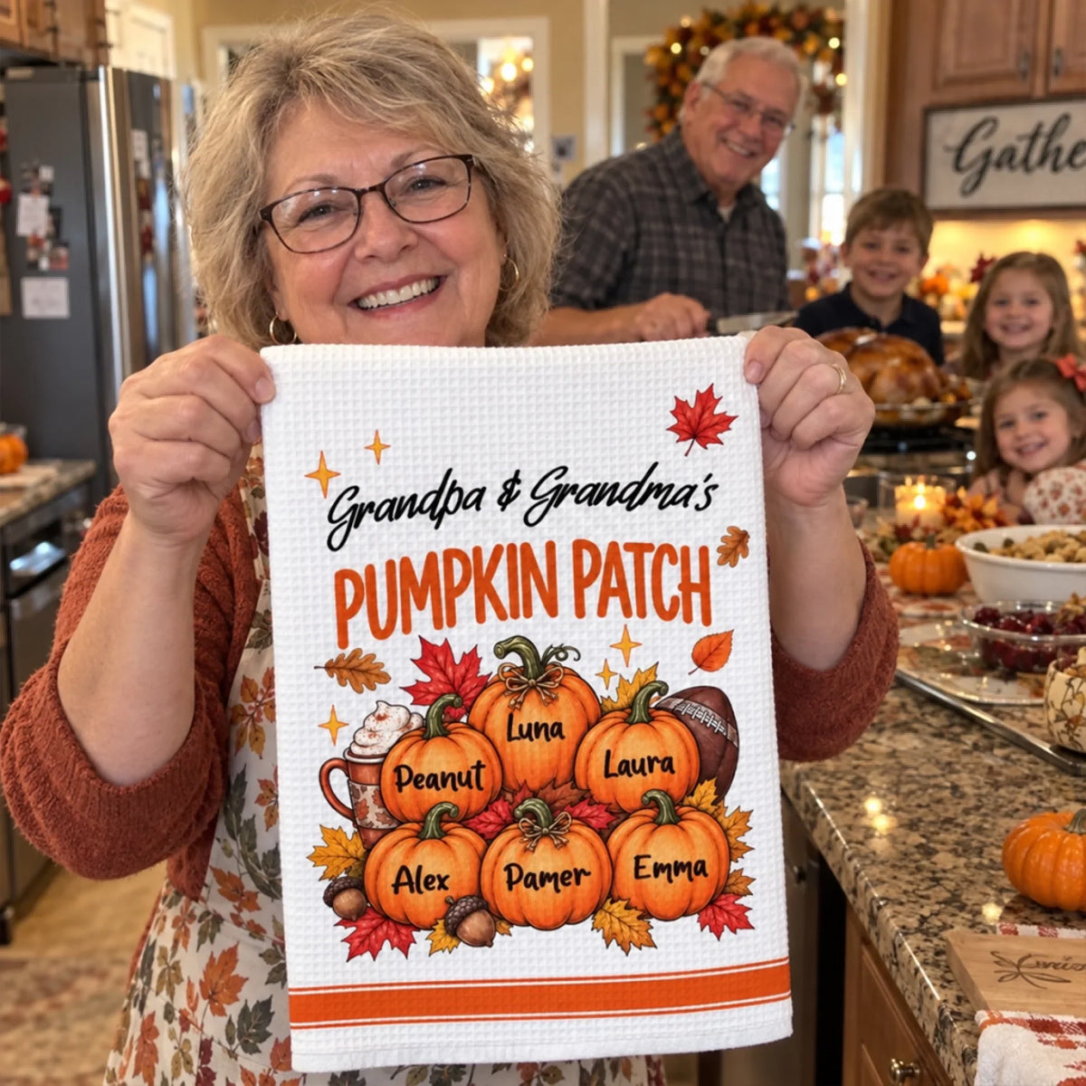 Custom Family Name Kitchen Towel, Christmas Housewarming Gift For Family • Our Sweetest Fall Blessings - Personalized Kitchen Towel