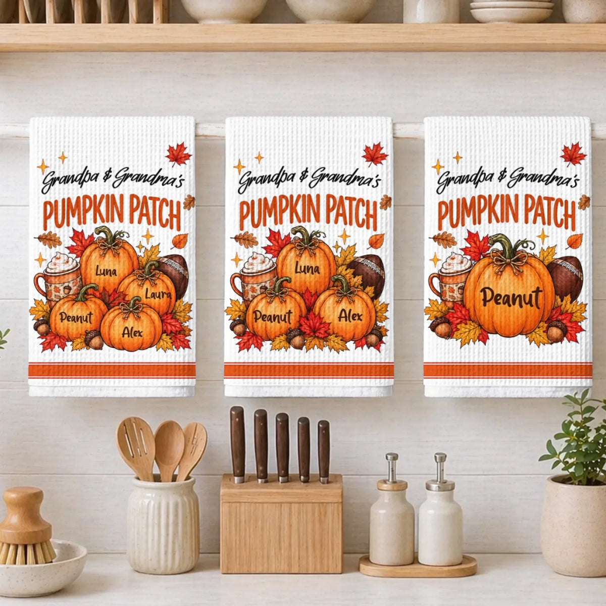 Custom Family Name Kitchen Towel, Christmas Housewarming Gift For Family • Our Sweetest Fall Blessings - Personalized Kitchen Towel