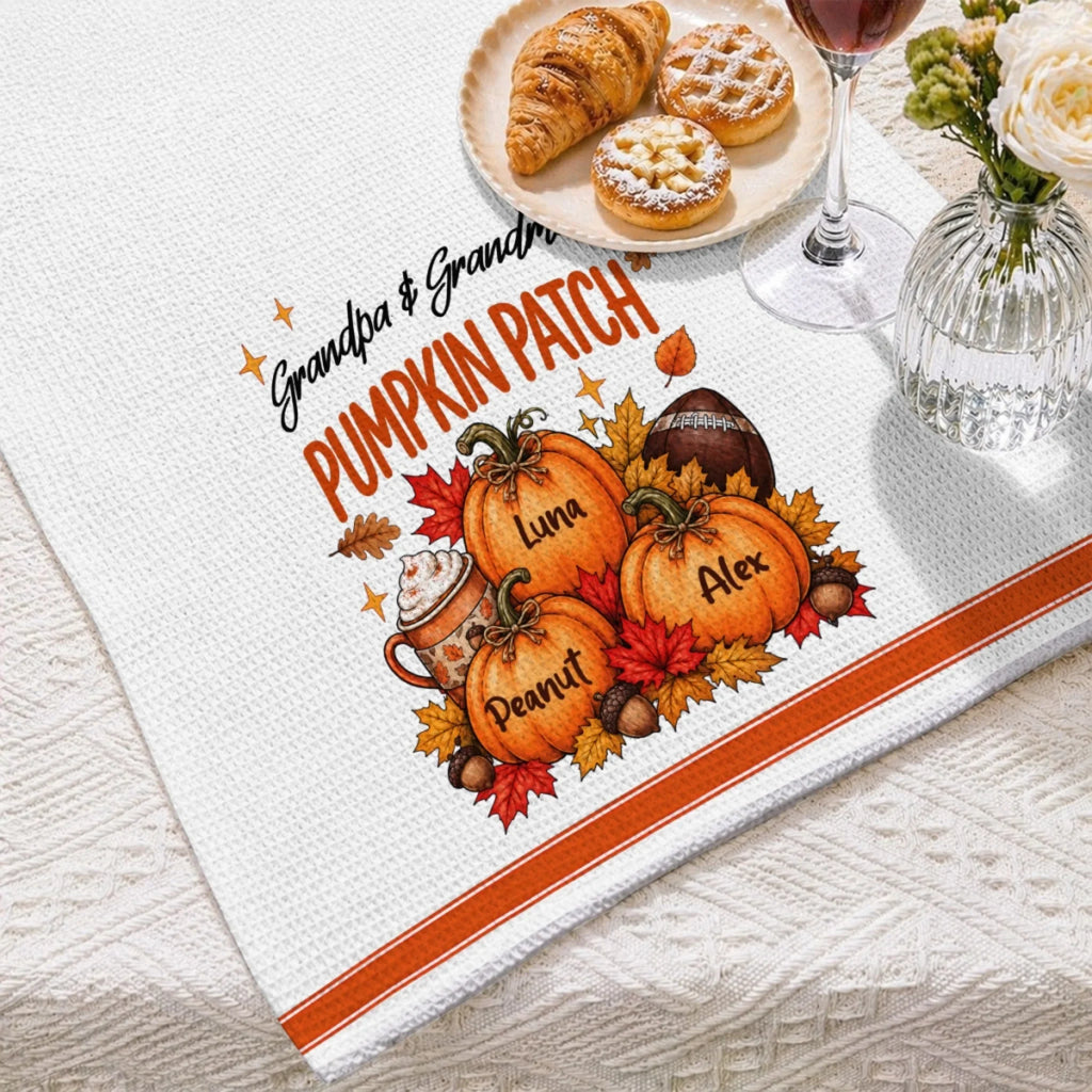 Custom Family Name Kitchen Towel, Christmas Housewarming Gift For Family • Our Sweetest Fall Blessings - Personalized Kitchen Towel