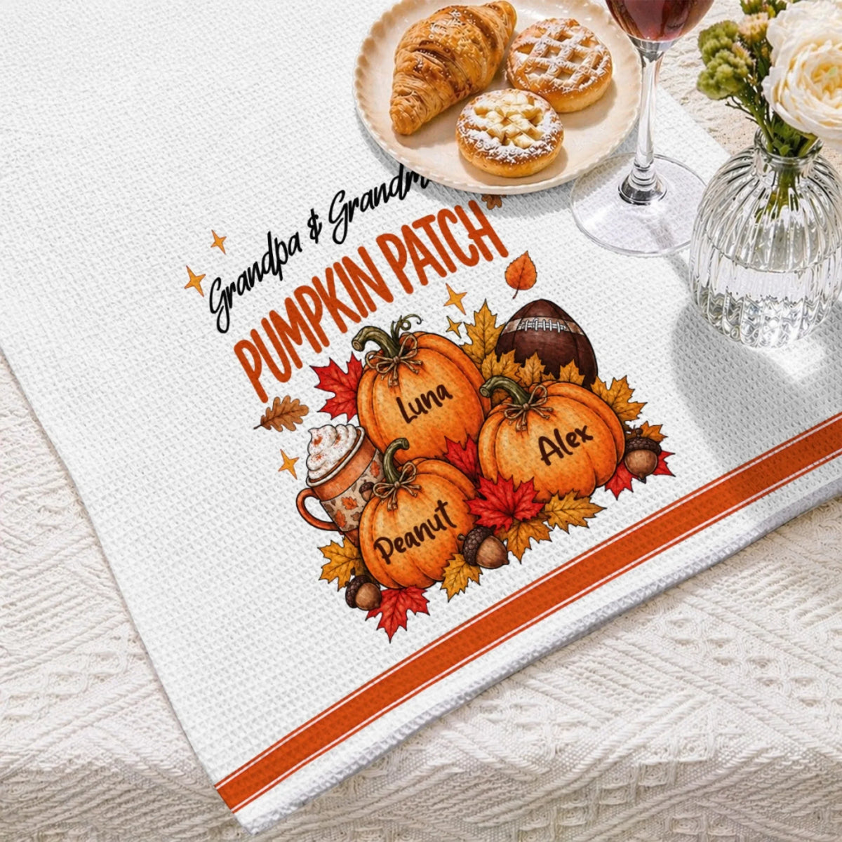 Custom Family Name Kitchen Towel, Christmas Housewarming Gift For Family • Our Sweetest Fall Blessings - Personalized Kitchen Towel