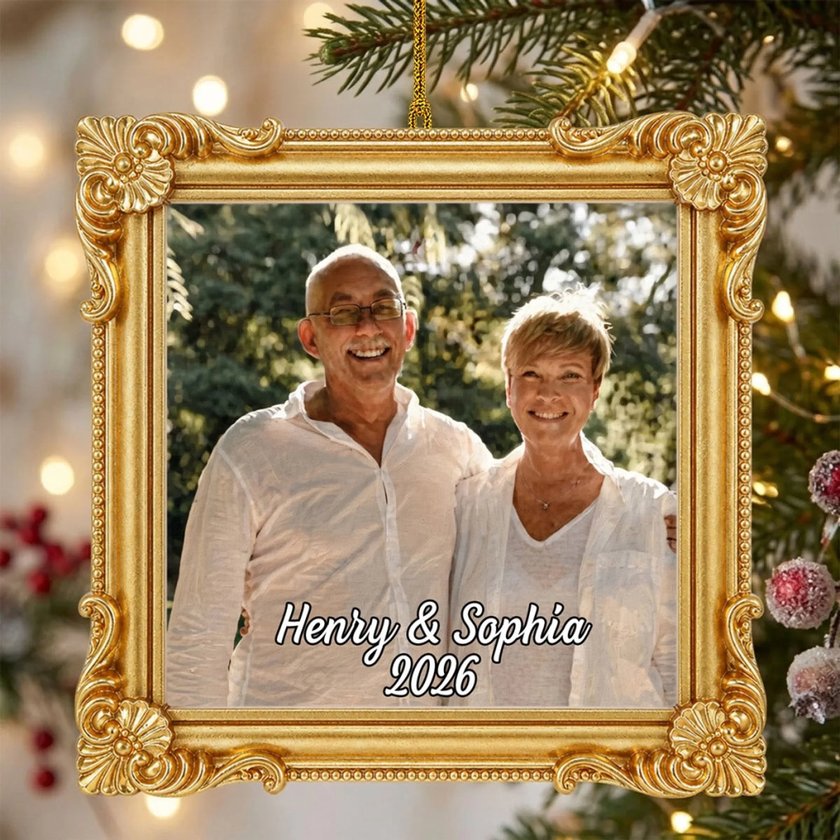 Custom Couple Christmas Ornament, Anniversary Gift •  One Love One Life - Personalized Ornate Ornament