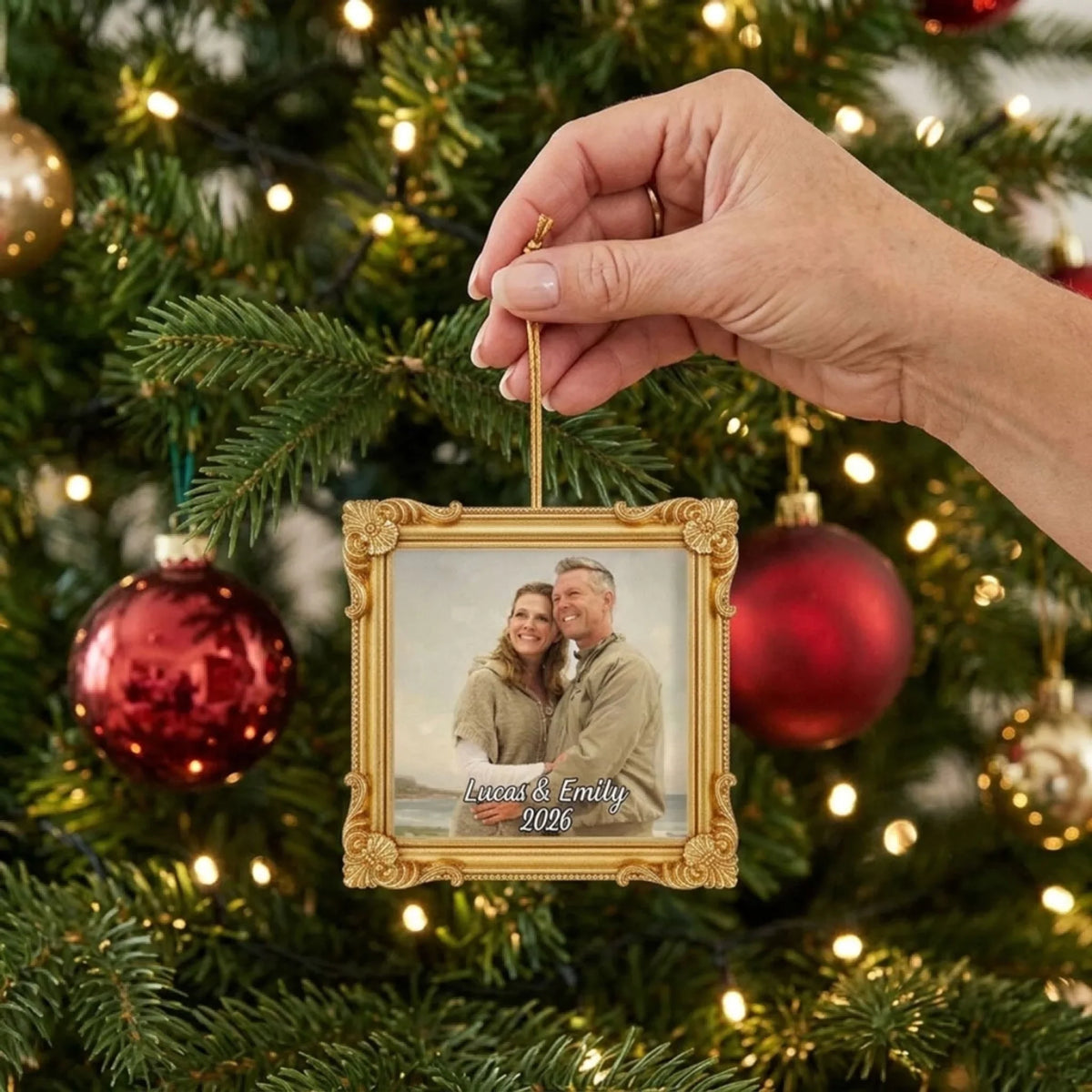 Custom Couple Christmas Ornament, Anniversary Gift •  One Love One Life - Personalized Ornate Ornament