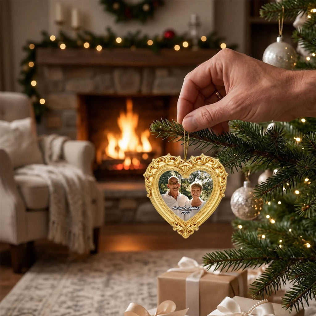 Custom Couple Christmas Ornament, Anniversary Gift •  One Love One Life - Personalized Ornate Ornament