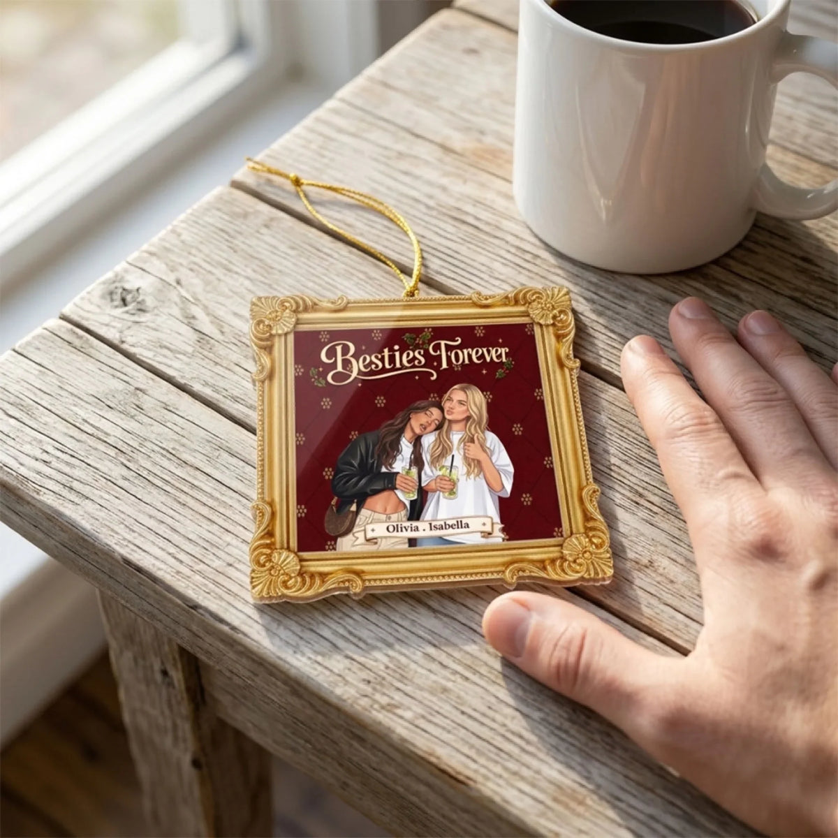 Custom Keepsake Christmas Ornament •  Besties Forever - Personalized Ornate Ornament