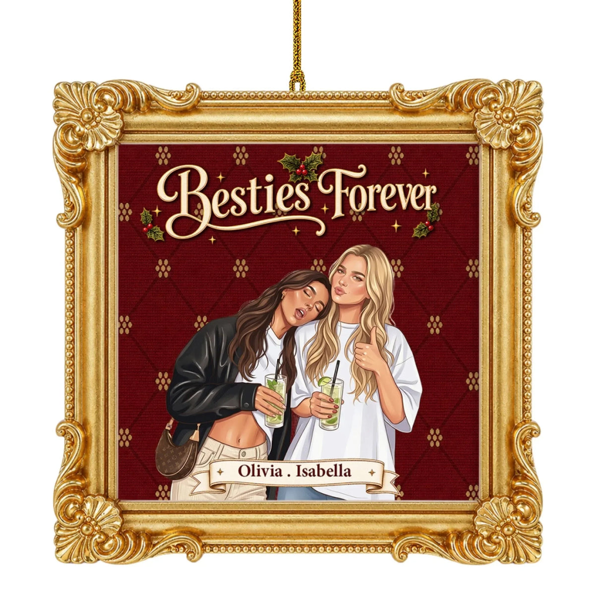 Custom Keepsake Christmas Ornament •  Besties Forever - Personalized Ornate Ornament