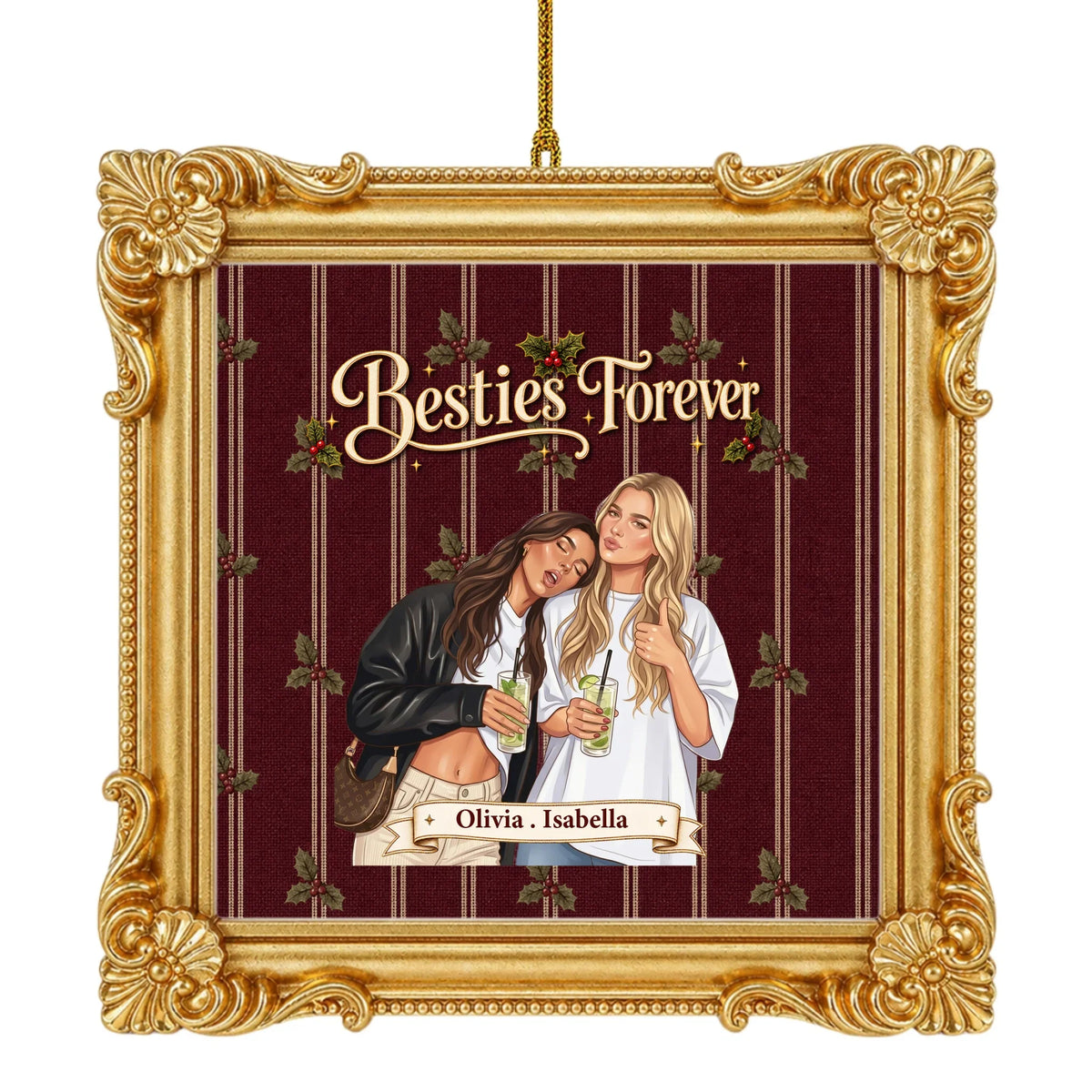 Custom Keepsake Christmas Ornament •  Besties Forever - Personalized Ornate Ornament