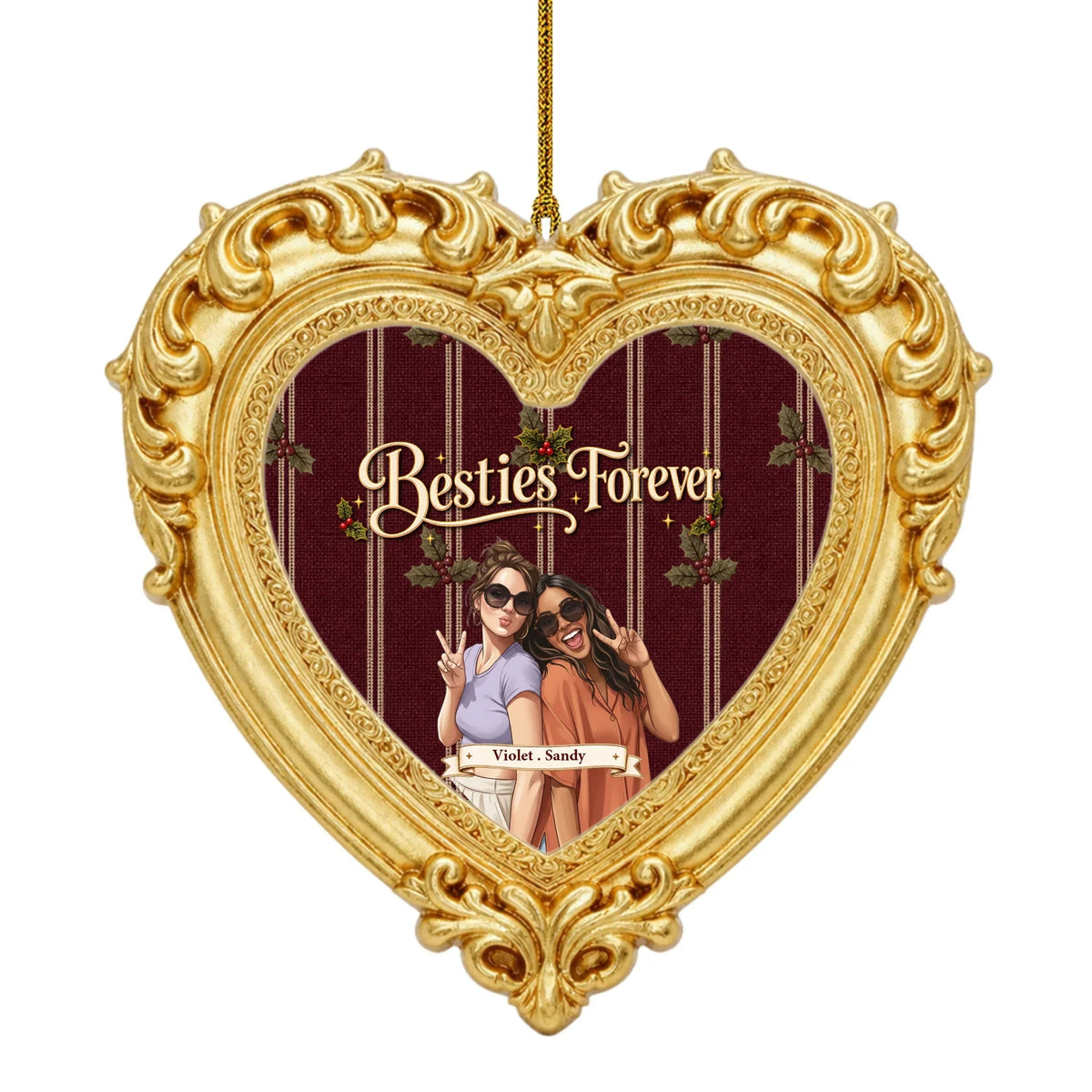 Custom Keepsake Christmas Ornament •  Besties Forever - Personalized Ornate Ornament