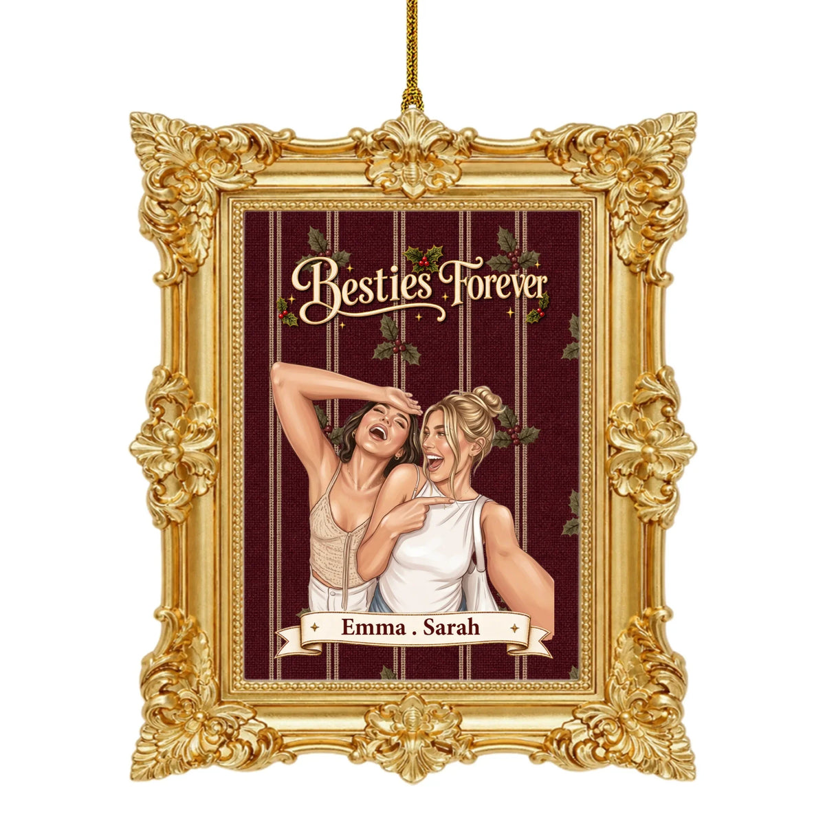 Custom Keepsake Christmas Ornament •  Besties Forever - Personalized Ornate Ornament