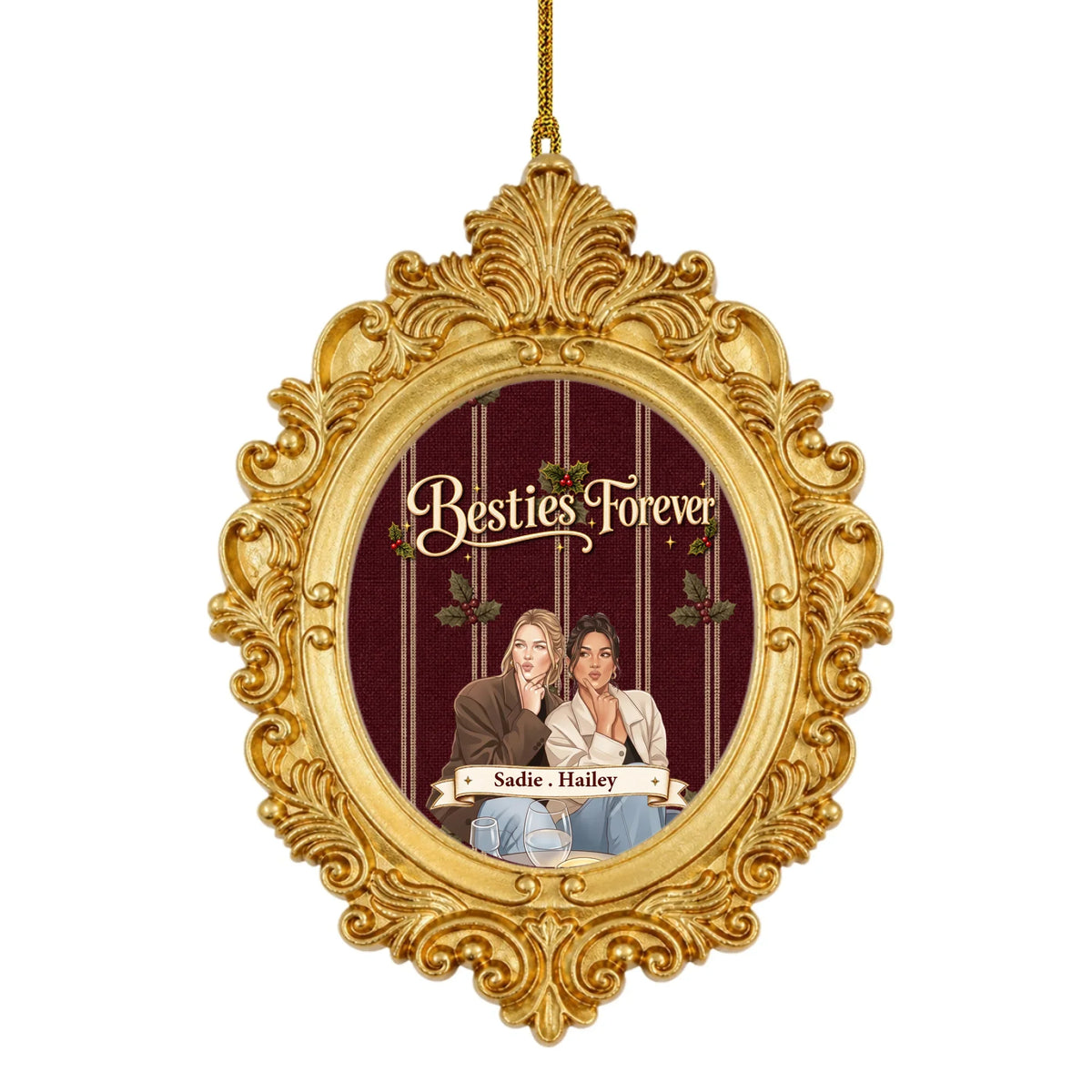 Custom Keepsake Christmas Ornament •  Besties Forever - Personalized Ornate Ornament