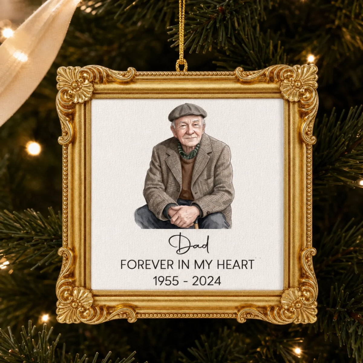 Custom Memorial Christmas Ornament, Sympathy Keepsake •  Remembered With Love - Personalized Ornate Ornament