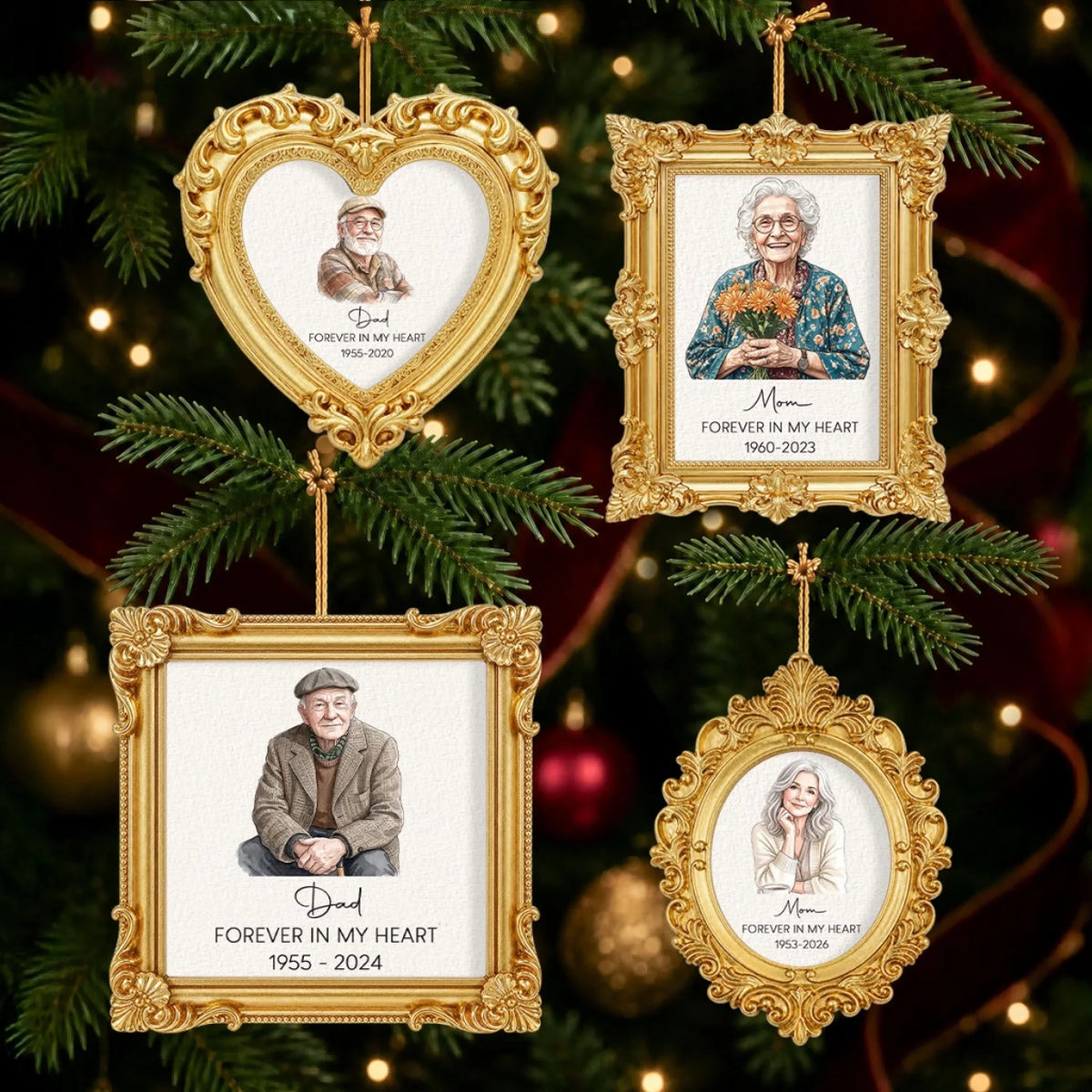 Custom Memorial Christmas Ornament, Sympathy Keepsake •  Remembered With Love - Personalized Ornate Ornament