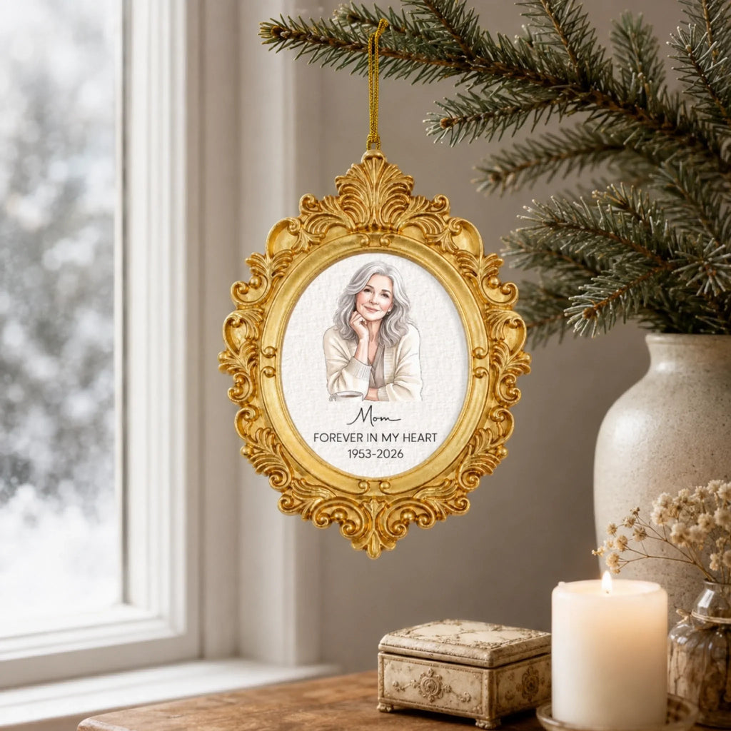 Custom Memorial Christmas Ornament, Sympathy Keepsake •  Remembered With Love - Personalized Ornate Ornament