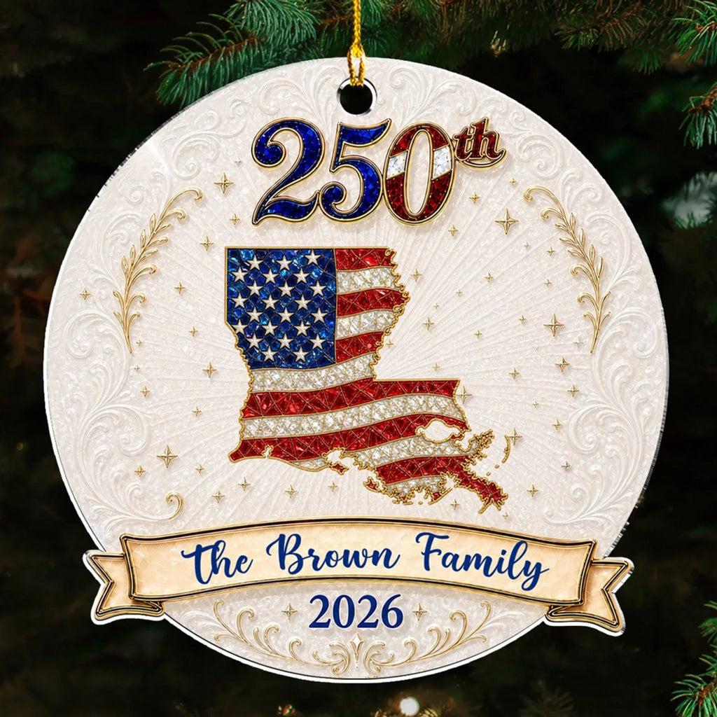 Custom Family Ornament, Christmas Gift for Family Members •  Merry Christmas 250 Years Of Freedom - Personalized 3D Effect Acrylic Ornament