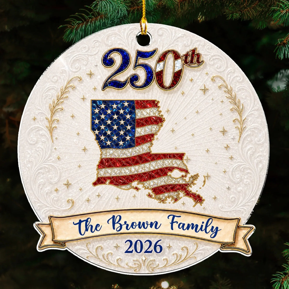 Custom Family Ornament, Christmas Gift for Family Members •  Merry Christmas 250 Years Of Freedom - Personalized 3D Effect Acrylic Ornament