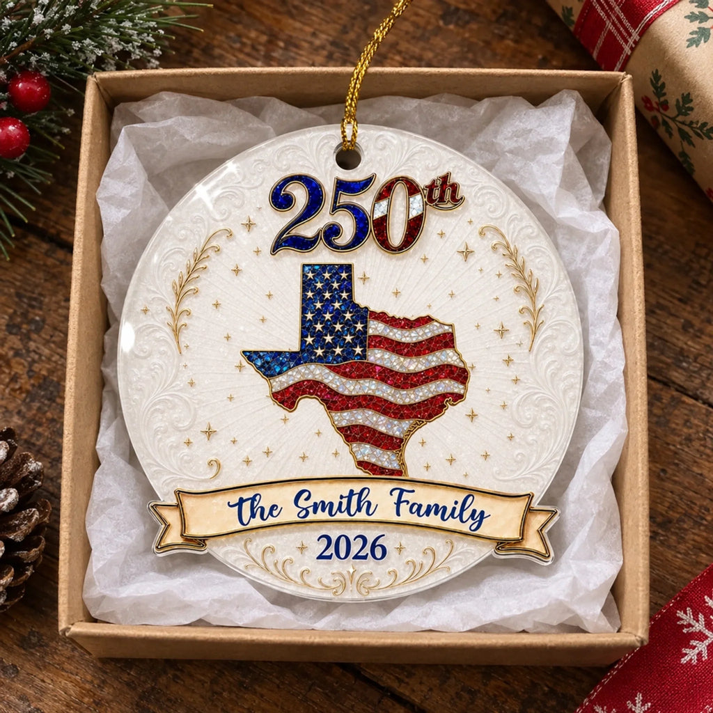 Custom Family Ornament, Christmas Gift for Family Members •  Merry Christmas 250 Years Of Freedom - Personalized 3D Effect Acrylic Ornament