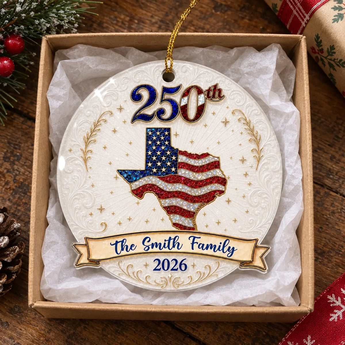 Custom Family Ornament, Christmas Gift for Family Members •  Merry Christmas 250 Years Of Freedom - Personalized 3D Effect Acrylic Ornament