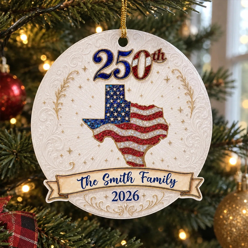 Custom Family Ornament, Christmas Gift for Family Members •  Merry Christmas 250 Years Of Freedom - Personalized 3D Effect Acrylic Ornament