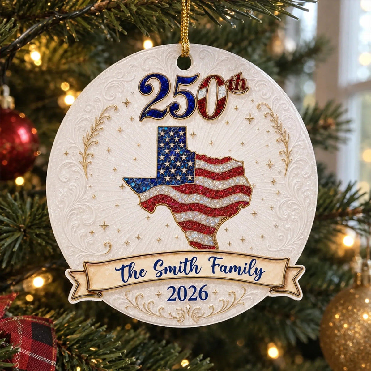 Custom Family Ornament, Christmas Gift for Family Members •  Merry Christmas 250 Years Of Freedom - Personalized 3D Effect Acrylic Ornament