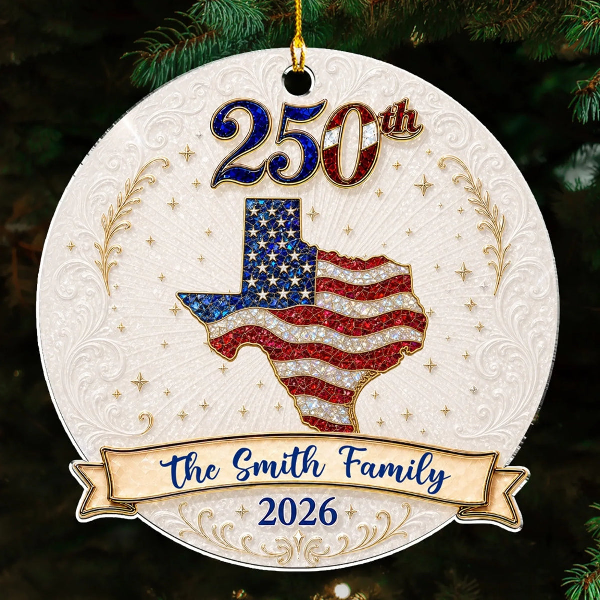 Custom Family Ornament, Christmas Gift for Family Members •  Merry Christmas 250 Years Of Freedom - Personalized 3D Effect Acrylic Ornament