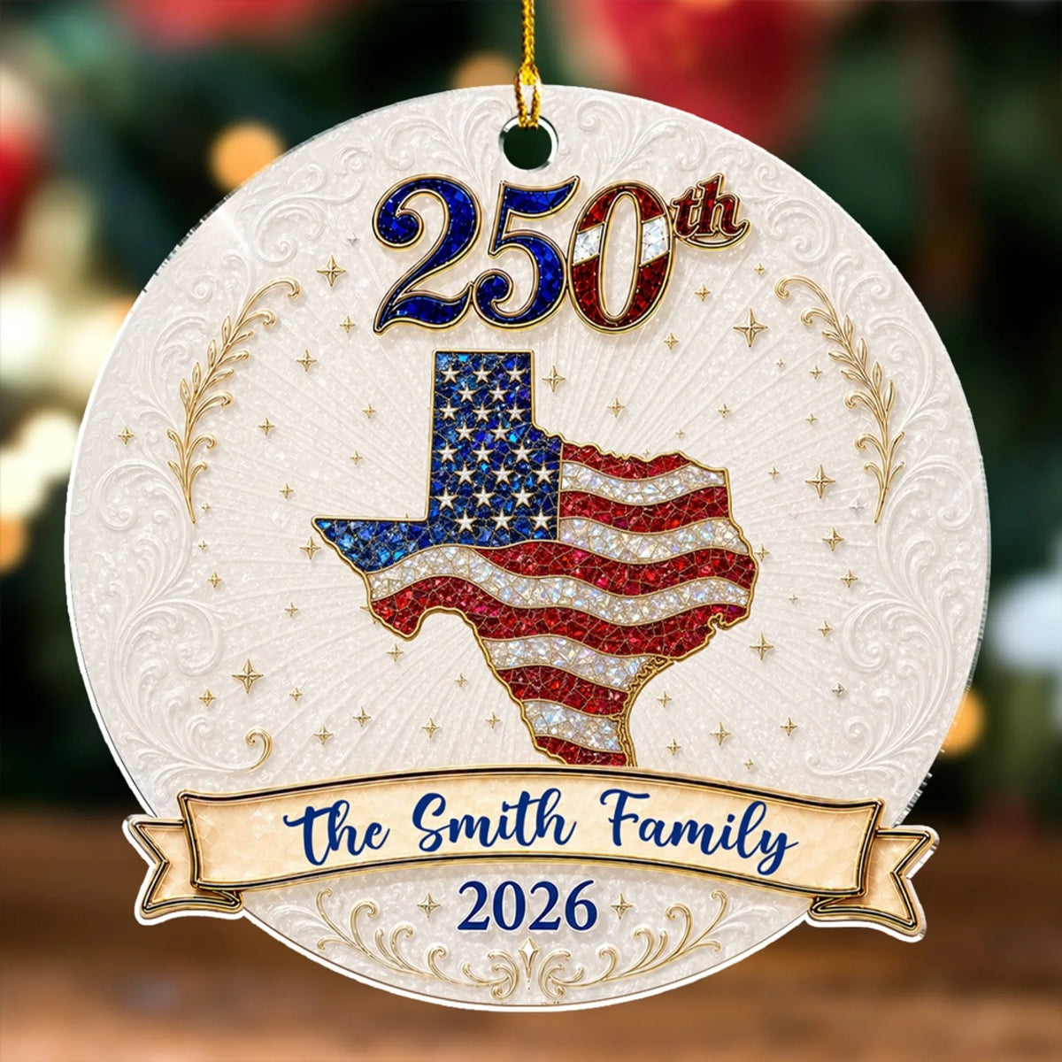 Custom Family Ornament, Christmas Gift for Family Members •  Merry Christmas 250 Years Of Freedom - Personalized 3D Effect Acrylic Ornament