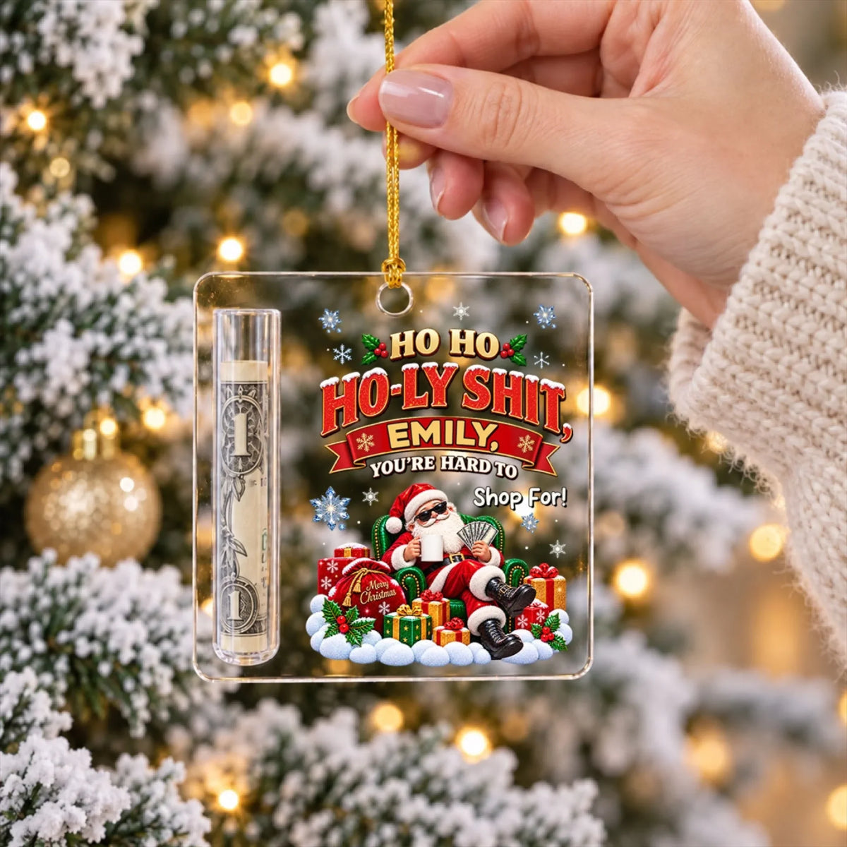 Custom Coworker Christmas Ornament, Team Appreciation Gift •  Santa Chose Cash This Year - Personalized Cash Gift Ornament