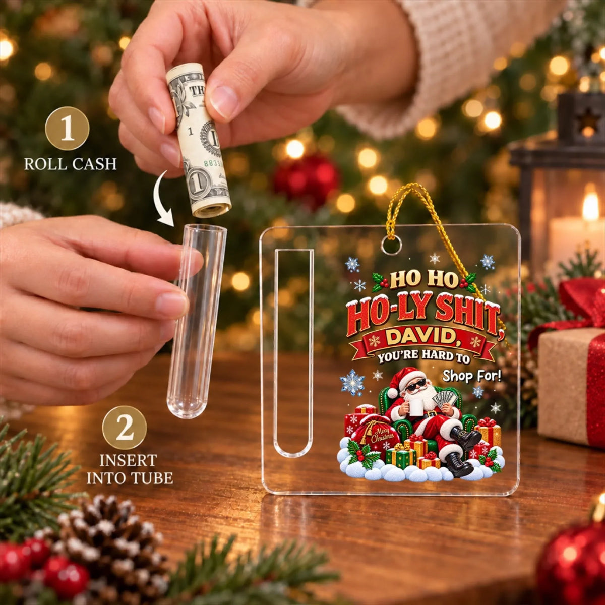 Custom Coworker Christmas Ornament, Team Appreciation Gift •  Santa Chose Cash This Year - Personalized Cash Gift Ornament