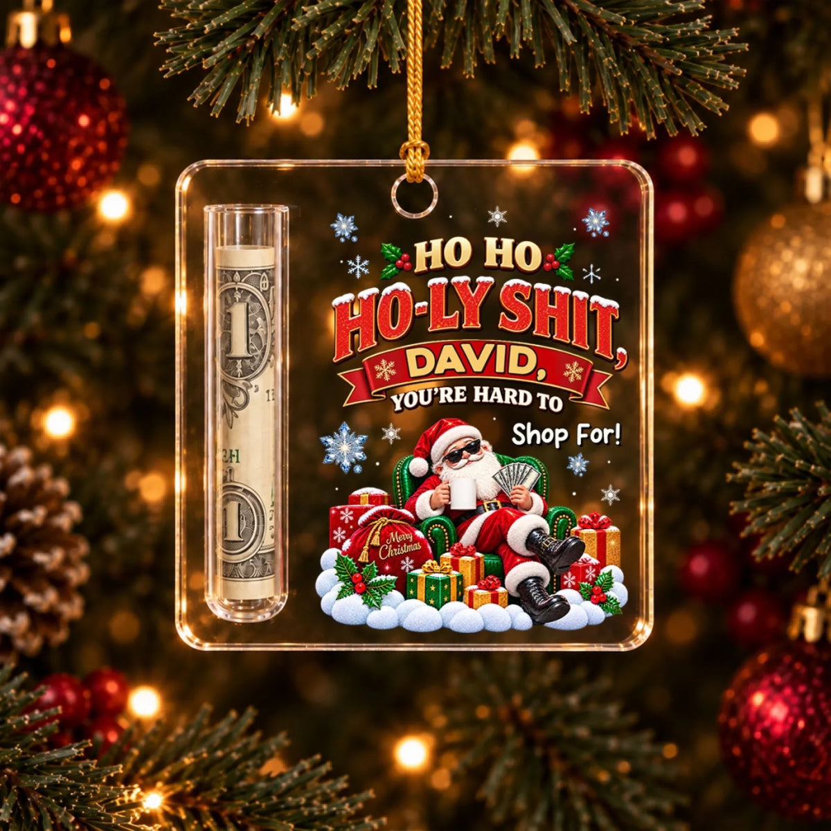 Custom Coworker Christmas Ornament, Team Appreciation Gift •  Santa Chose Cash This Year - Personalized Cash Gift Ornament