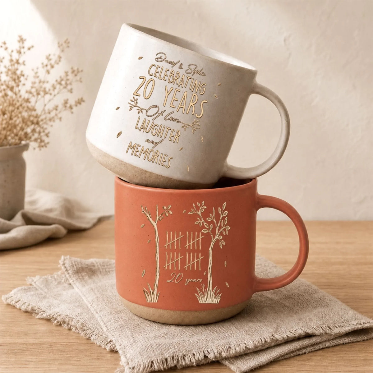 Custom Anniversary Keepsake Gifts For Couple • Love Grows Year By Year - Personalized Pottery Mug