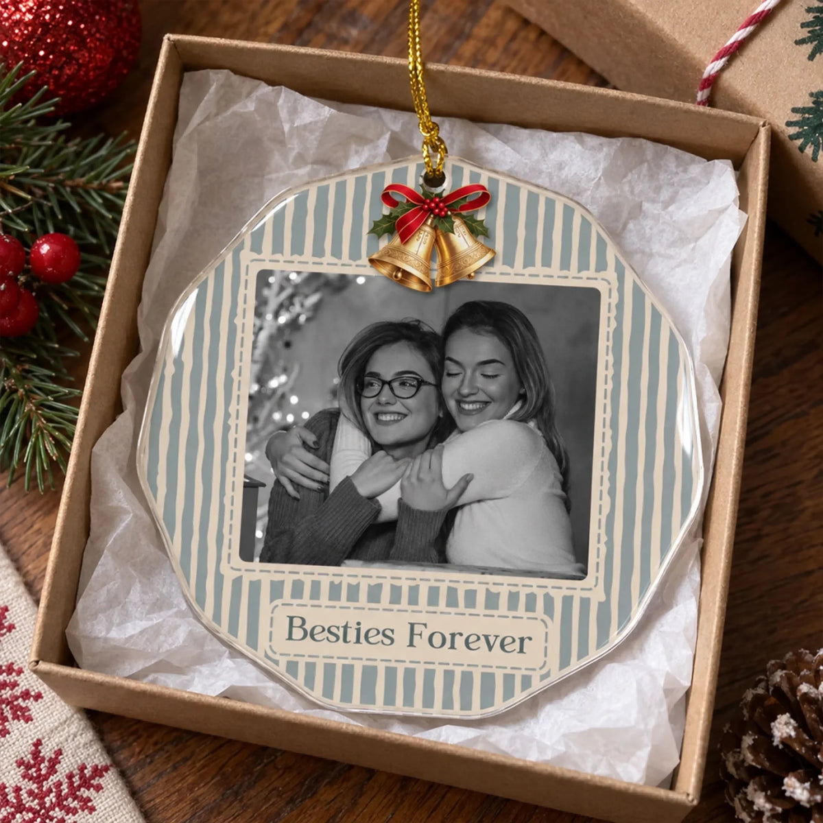 Custom Friendship Christmas Ornament, Best Friend Gift •  Vintage Bestie Snapshot - Personalized Acrylic Ornament