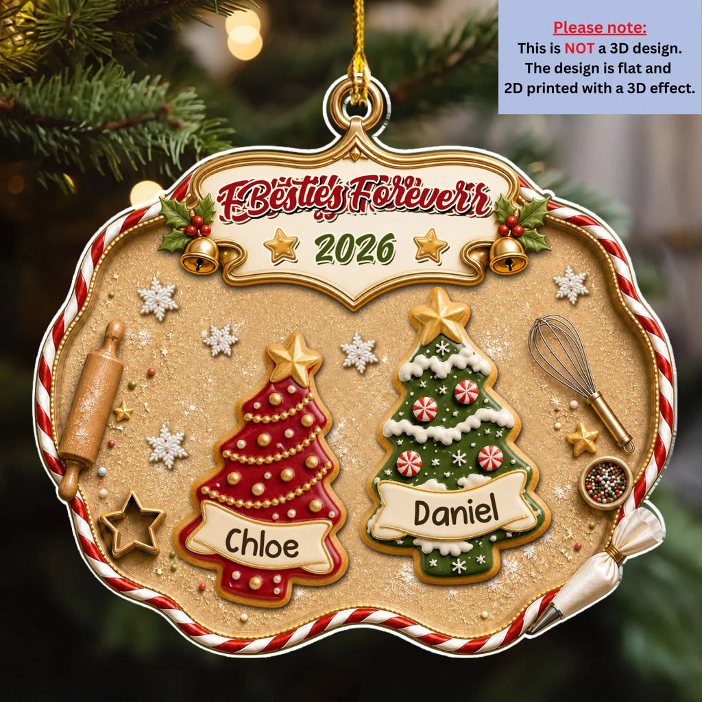 Custom Brothers & Sisters Christmas Ornament •  Christmas Tree Cake Siblings - Personalized 3D Effect Acrylic Ornament