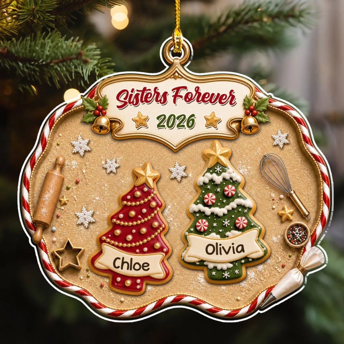 Custom Brothers & Sisters Christmas Ornament •  Christmas Tree Cake Siblings - Personalized 3D Effect Acrylic Ornament