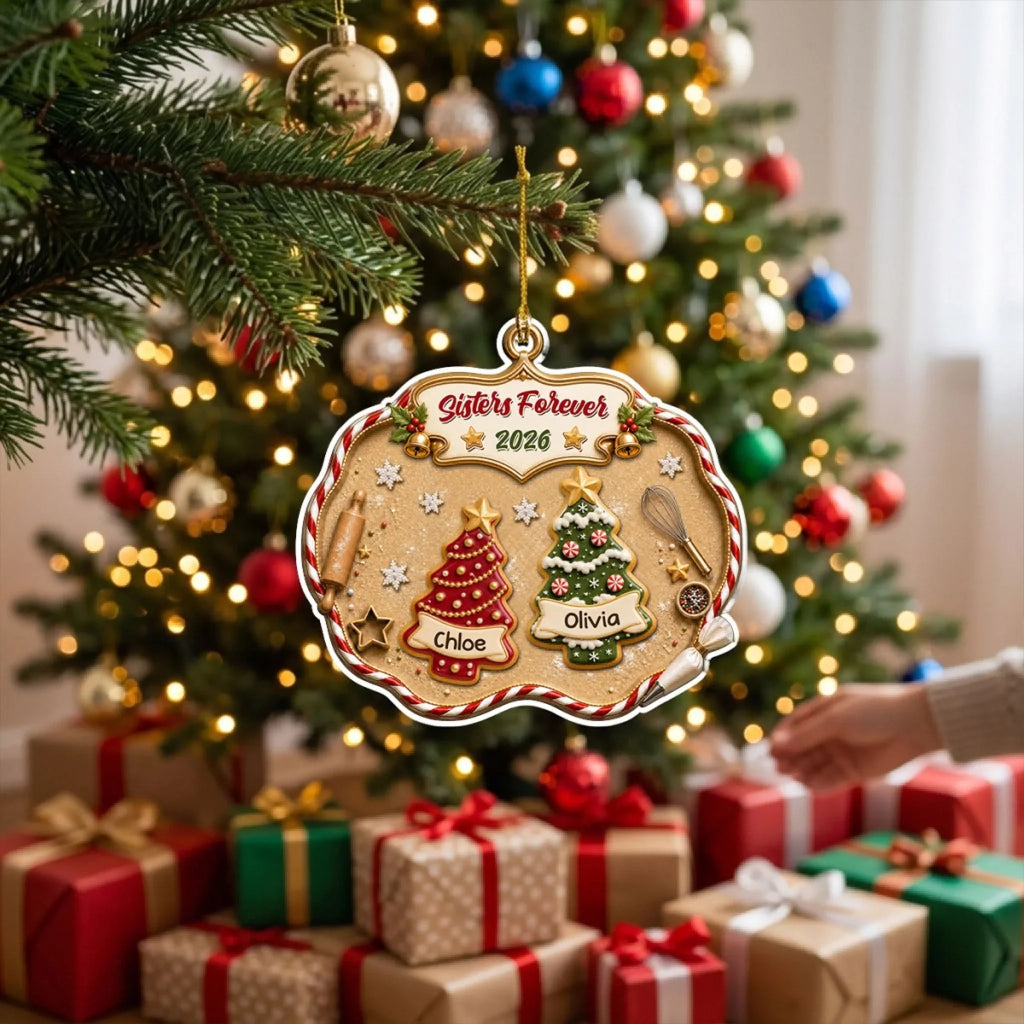 Custom Brothers & Sisters Christmas Ornament •  Christmas Tree Cake Siblings - Personalized 3D Effect Acrylic Ornament