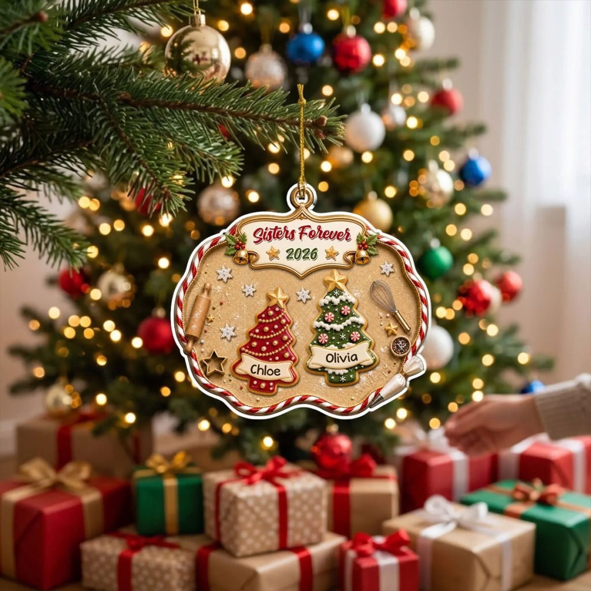 Custom Brothers & Sisters Christmas Ornament •  Christmas Tree Cake Siblings - Personalized 3D Effect Acrylic Ornament