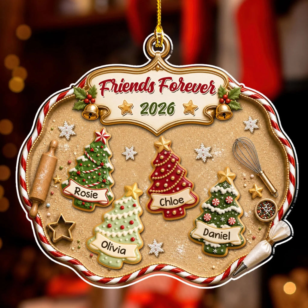 Custom Brothers & Sisters Christmas Ornament •  Christmas Tree Cake Siblings - Personalized 3D Effect Acrylic Ornament