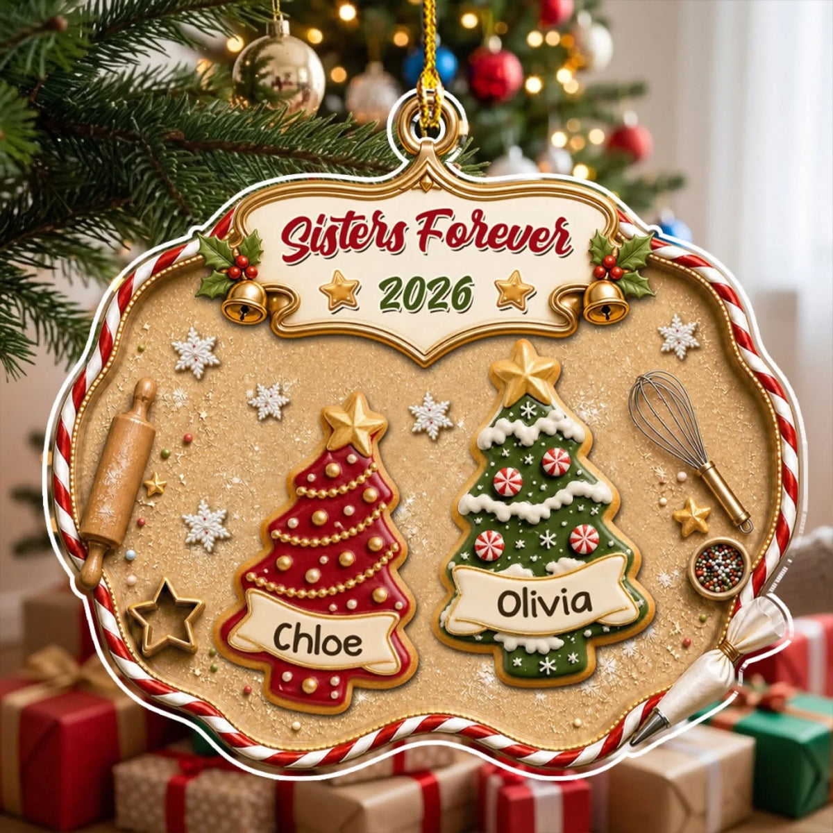 Custom Brothers & Sisters Christmas Ornament •  Christmas Tree Cake Siblings - Personalized 3D Effect Acrylic Ornament