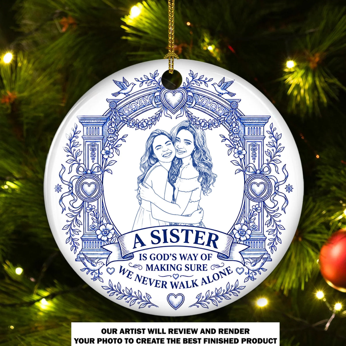 Custom Keepsake Christmas Ornament •  Side By Side Always - Personalized Ceramic Ornament